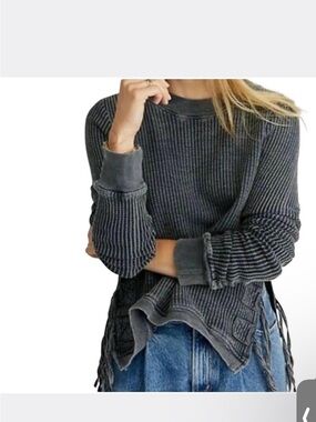 Free people Waffle Knit Long-Sleeve Top with Side Ties